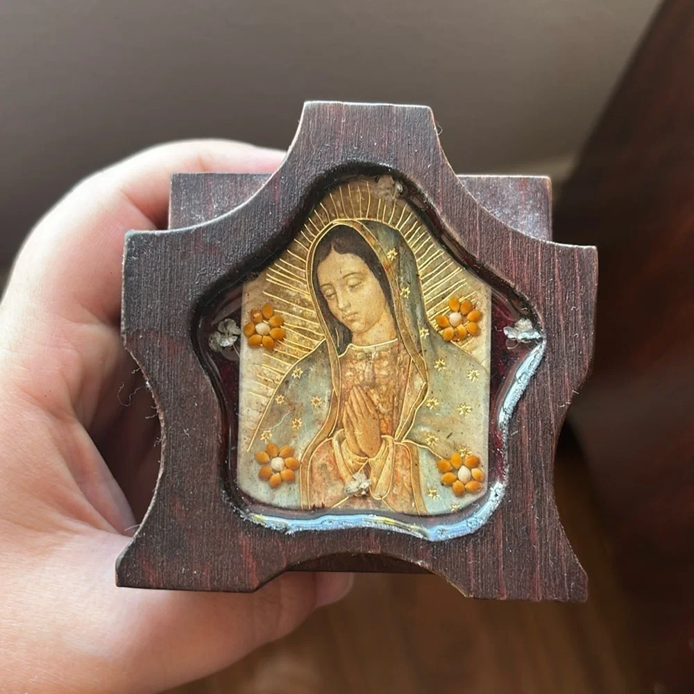 Our Lady of Guadalupe Handmade Mini Storage Box, Resin with real flowers